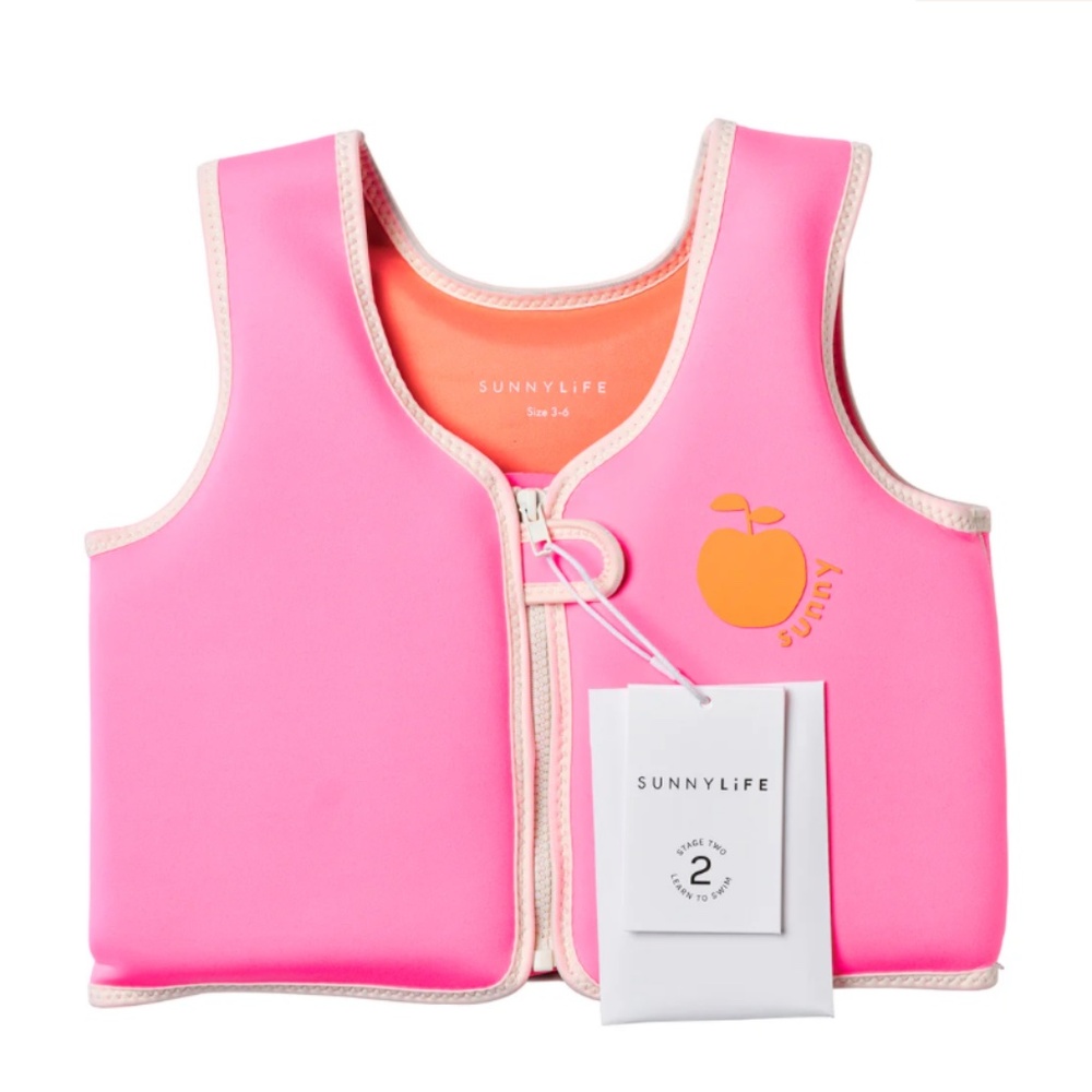 SunnyLife KIDS SWIM VEST 3-6 - POPPY THE PEACH NEON PINK